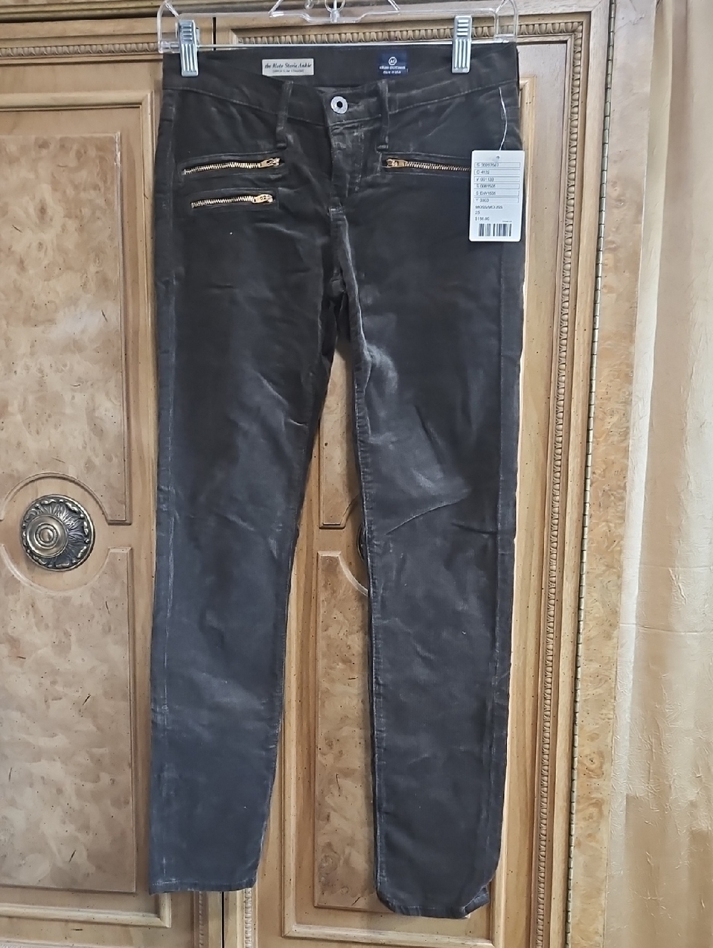 Anthropologie Women's Skinny Washed Moss Corduroy Jeans with Gold Zippers NWT 25